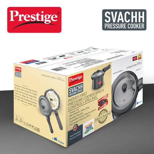  Prestige Svachh Hard Anodised Spillage Control Pressure Cooker, 3 L (Black) - Detail View